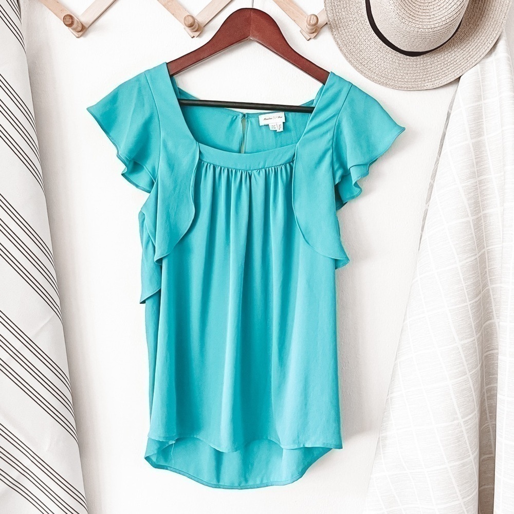 Anthropologie Meadow Rue Blue Ruffled Blouse